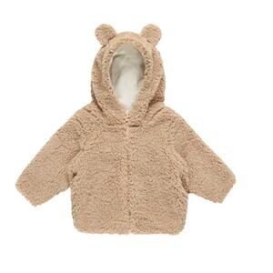 Quincy Mae Baby Beige Bear Hoded Jacket Size 6-12 M